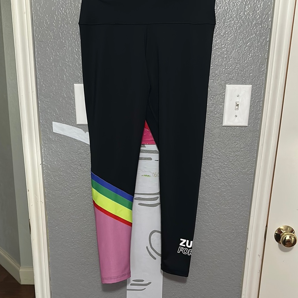 Zumba Fitness  Rainbow Leggings - Black and Pink